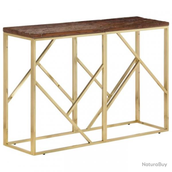 Table console dor acier inoxydable et bois de mlze massif