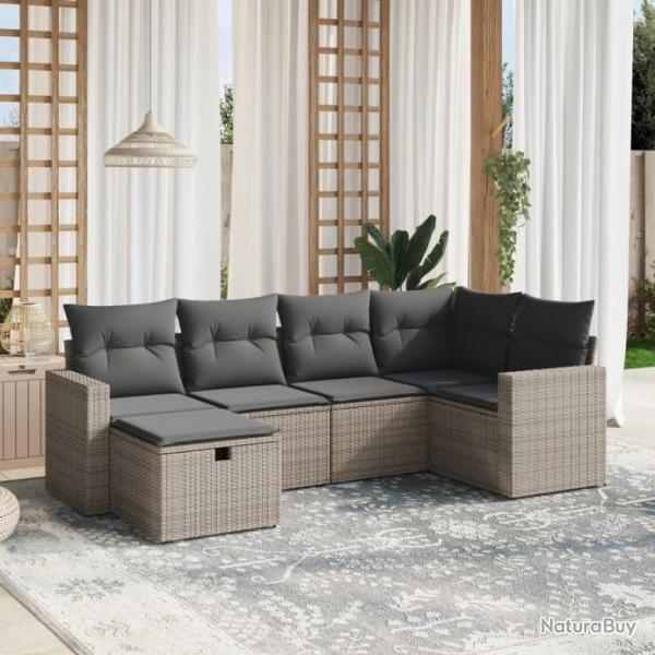 Salon de jardin 6 pcs avec coussins gris rsine tresse