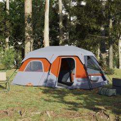 Tente de camping 9 personnes gris et orange imperméable
