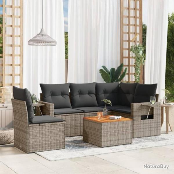 Salon de jardin 6 pcs avec coussins gris rsine tresse