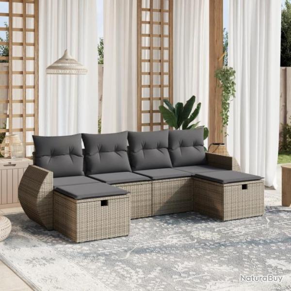 Salon de jardin 6 pcs avec coussins gris rsine tresse