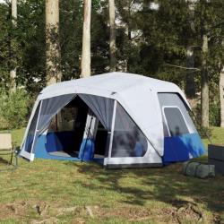 Tente de camping avec lumière LED 10 personnes bleu clair