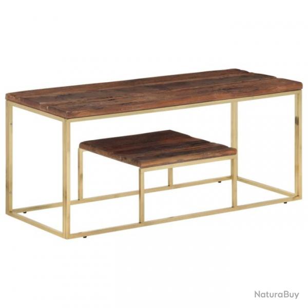 Table basse dor acier inoxydable et bois de mlze massif