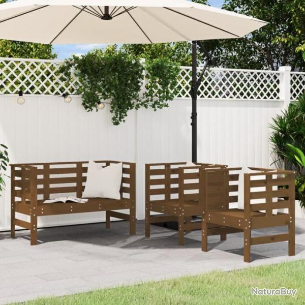 Salon de jardin 3 pcs marron miel bois de pin massif