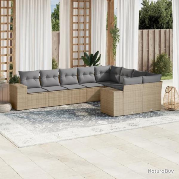 Salon de jardin avec coussins 9 pcs beige rsine tresse