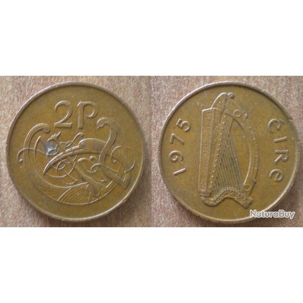 Irlande 2 Pence 1975 Eire Piece Harpe Instrument Musique Oiseau Pences