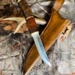 couteau de chasse artisanal / cuir , ronce de noyer