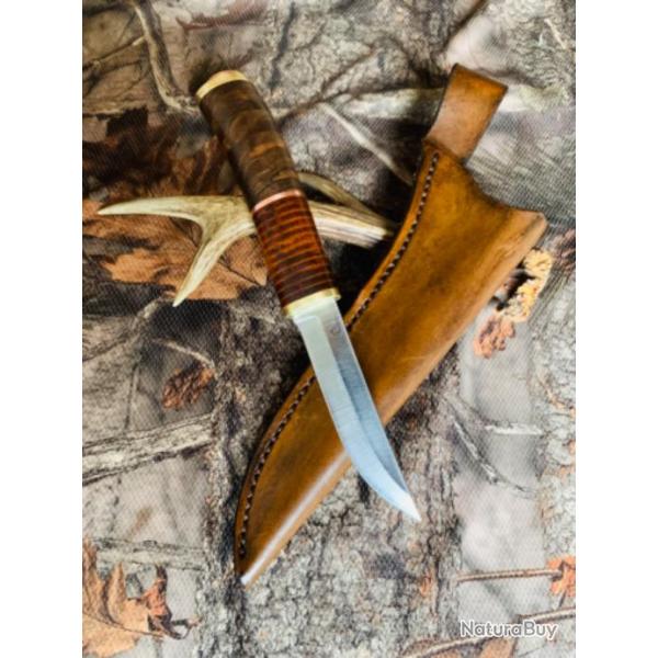 couteau de chasse artisanal / cuir , ronce de noyer