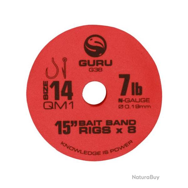 GURU BAS DE LIGNE BAIT BANDS QM1 READY RIG GURU 0,22mm 12 15''/38cm