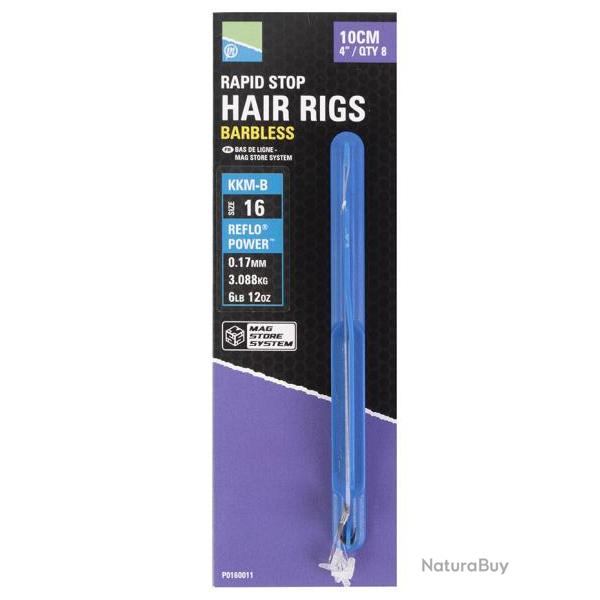 PRESTON BAS DE LIGNE MAG STORE KKM-B RAPID STOP HAIR RIGS 0,17mm 16 4''/10cm