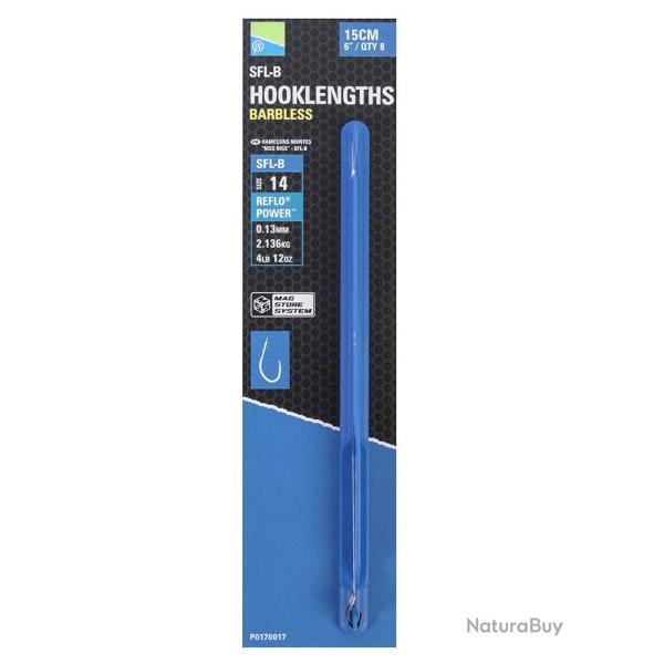 PRESTON BAS DE LIGNE MAG STORE SFL-B HOOKLENGTHS BARBLESS 0,11mm 16 6''15cm
