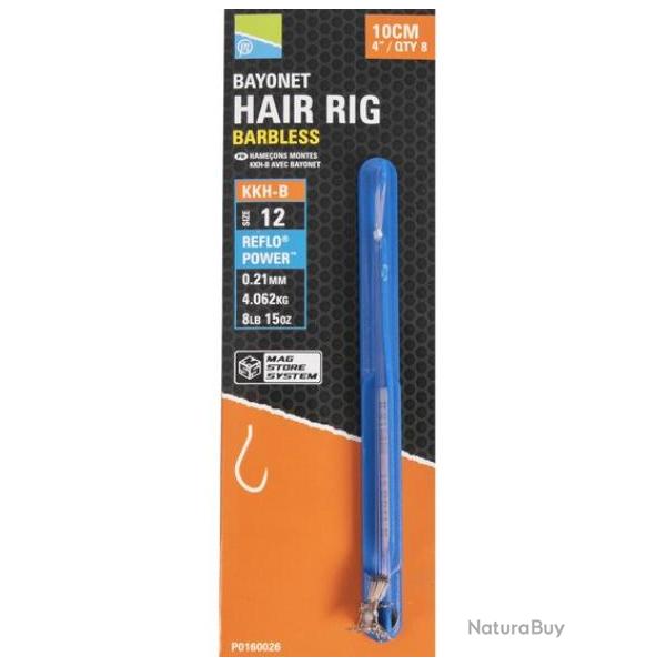 PRESTON BAS DE LIGNE MAG STORE KKH-B BAYONET HAIR RIGS 0,21mm 12 10cm