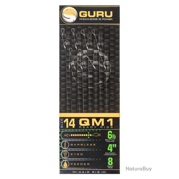 GURU BAS DE LIGNE QM1 STANDARD HAIR READY RIGS 0,17mm 14 4''/10cm