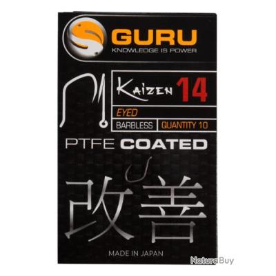Guru Kaizen Ami PTFE Rivestiti Senza Ardiglione - Occhiello Per Hair Rig, 10 Pezzi, Punta Offset Affilatissima
