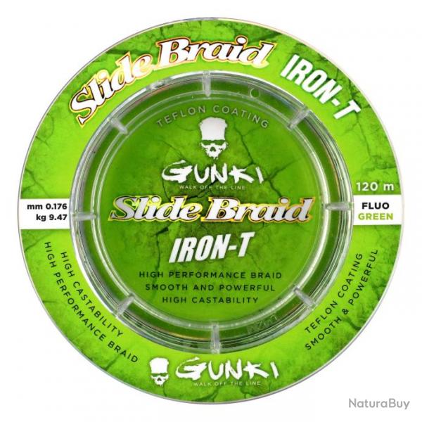 Tresse Gunki Slide Braid Iron-T 120 Fluo Green 17/100-9,5KG