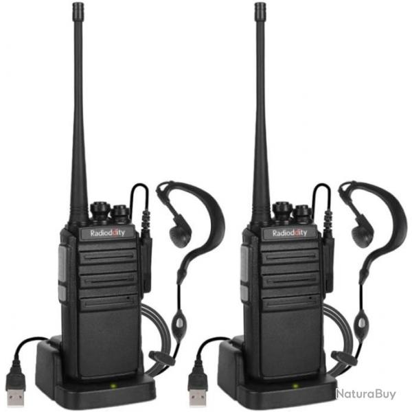 Talkie Walkie Professionnel Radio bidirectionnelle UHF Rechargeable Longue porte Chargement USB