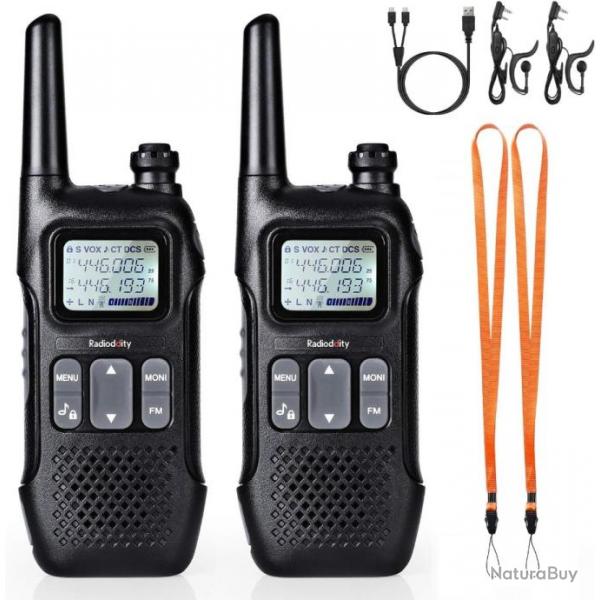 Talkies Walkies Longue Porte 2Pcs cran LCD Batterie Rechargeable 16 Canaux PMR 446 sans Licence