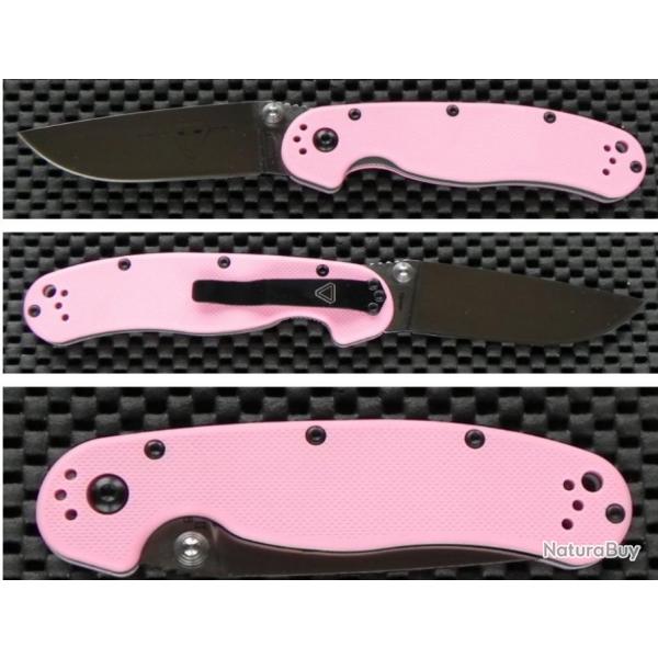 Couteau Ontario Rat II Pink Lame Acier AUS-8 Manche FRN Linerlock Clip ON8862