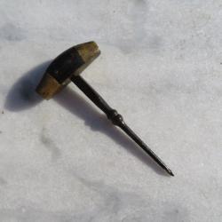 Ancien tire-bouchon de poche à tige lisse en acier avec poignée en Bronze & ébène - FRANCE (XIXé)