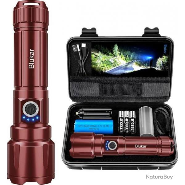 Lampe Torche LED 20000 Lumen 5 Modes clairage A+++ Batterie 5000mAh Zoomable tanche IP67 Marron