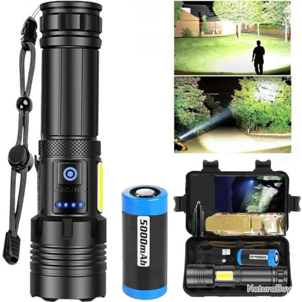Lampe Torche LED 100000 Lumens 7 Modes clairage A+++ tanche IP67 Zoomable Batterie 5000 ah