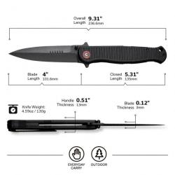 Couteau CIVIVI RS71 Dagger Black Lame Acier Nitro-V Blk Manche G10 IKBS Linerlock Clip CIVC230252