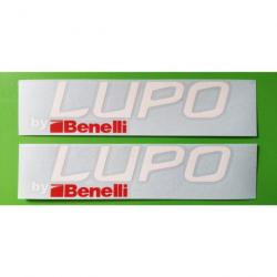 2 autocollants LUPO by Benelli. Taille 135x35mm.Ideal pour étui et coffres de sécurité.