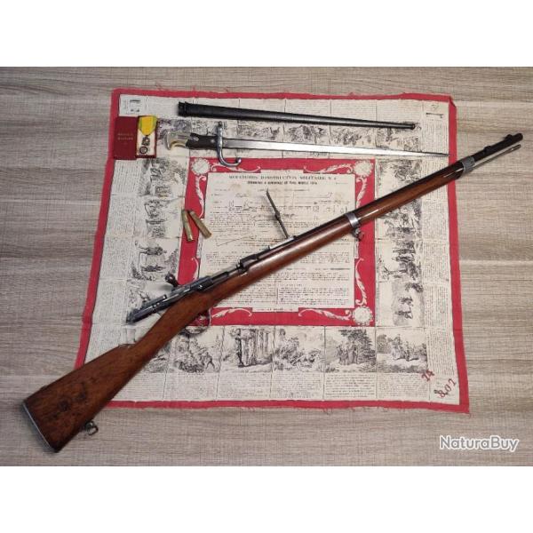 Exceptionnel rare fusil gras 1866- 1874 11mm d'origine + cartouches,baonnette,mdaille et mouchoir