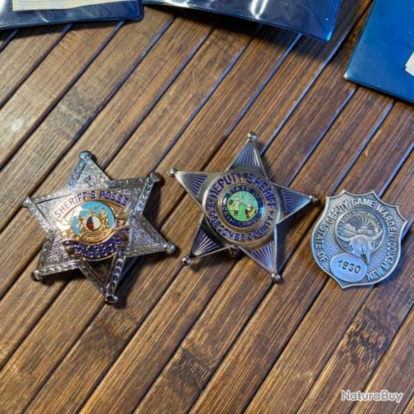 LOT D'INSIGNES POLICE U.S 3 PIECES SHERIFF