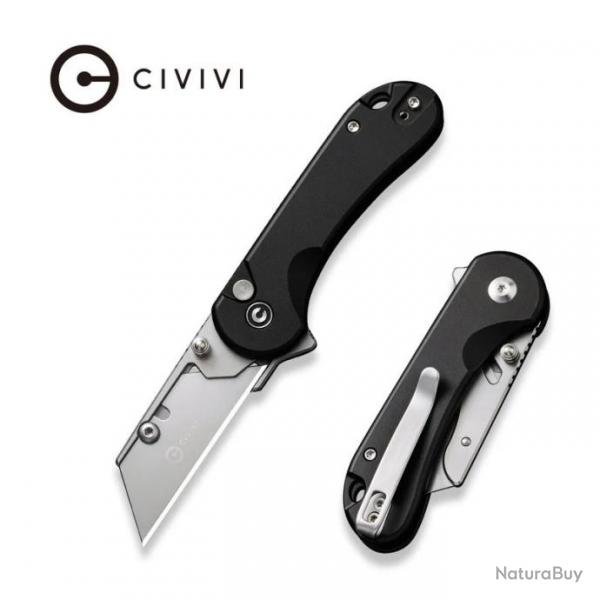 Couteau CIVIVI Elementum Utility Black Manche Aluminium Lame Acier 6Cr Button Lock Clip CIVC23039B1