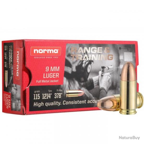 Opration Spciale ! Munitions NORMA 9MM LUGER 7.45g 115gr range & training FMJ x2 botes*