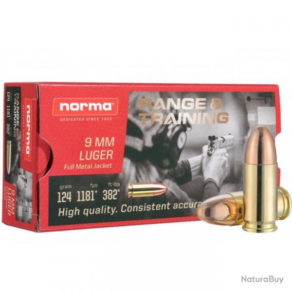 Opration Spciale ! Munitions NORMA 9MM LUGER 8g 124gr range & training FMJ x2 botes*