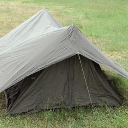 Tente de l'armée française F2 double toit avec tapis de sol, vert olive (etat: TBE)