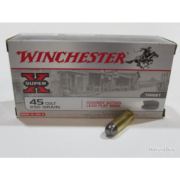 Boite de 50 Cartouches Winchester , cal 45 Colt , ogive lead Flat Nose 250 grains
