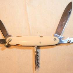Très beau couteau pliant 6 fonctions canif - années 30/40 à plaquettes ivoirine - Legallais Bouchard