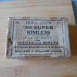 Boîte de 9 cartouches de 30 SUPER RIMLESS.HOLLAND & HOLLAND