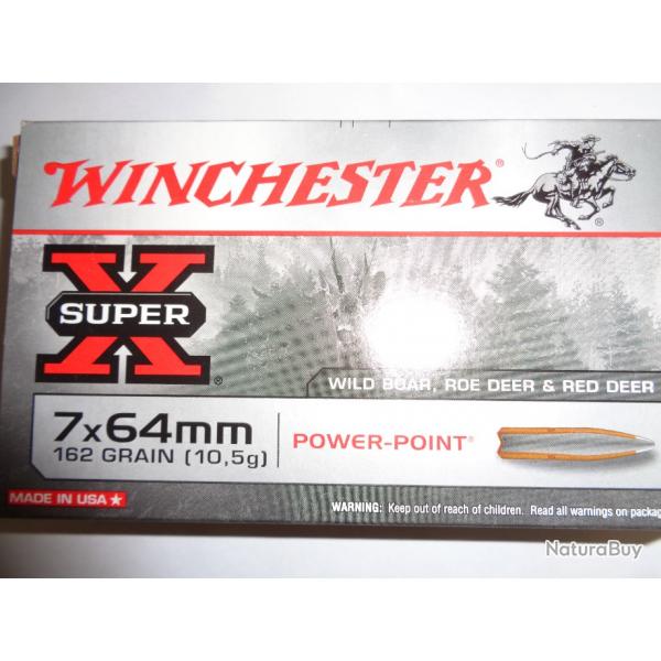 UNE BOITE NEUVE DE MARQUE WINCHESTER  CALIBRE 7X64  POWER POINT   10.5GRAMMES 162GRAINS