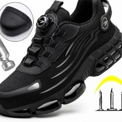 Chaussures Sécurité Bouton Rotatif Hommes Bottes de Protection anti écrasement Sport Travail Noir