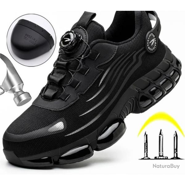 Chaussures Scurit Bouton Rotatif Hommes Bottes de Protection anti crasement Sport Travail Noir