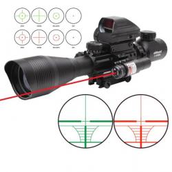 Lunette de tir 4-12x50G réticule lumineux + laser rouge + Point rouge et vert holographique Red Dot
