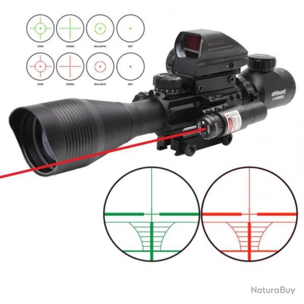 Lunette de tir 4-12x50G rticule lumineux + laser rouge + Point rouge et vert holographique Red Dot