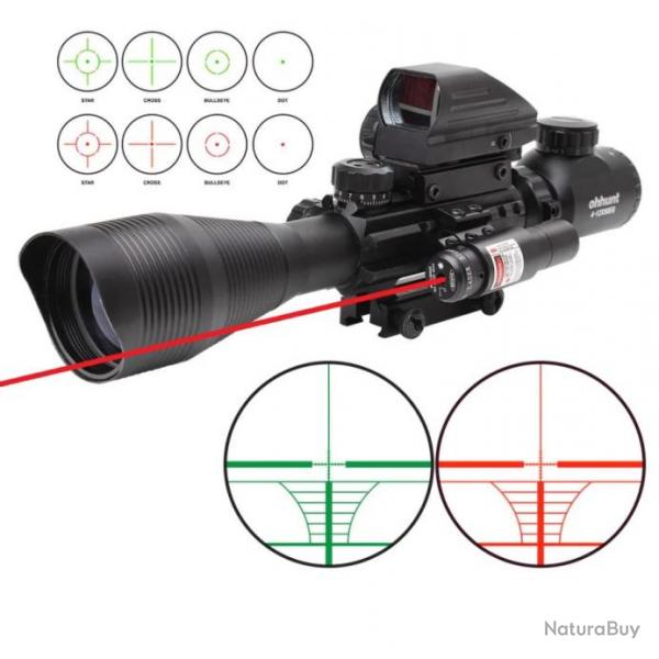 Lunette de tir 4-12x50G rticule lumineux + laser rouge + Red Dot Holographique