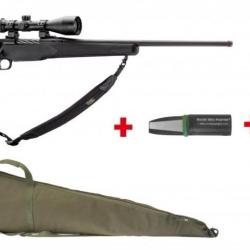 PACK CARABINE MOSSBERG PATRIOT 243W SYNTH FILETEE+ LUN + SILENCIEUX + CANNE DE PIRSH