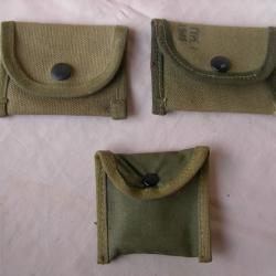 WW2 US LOT DE 3 PETITES POCHETTES TOILE  MILITAIRES AMÉRICAINES POUR KIT NETTOYAGES ARMES 1943/1945