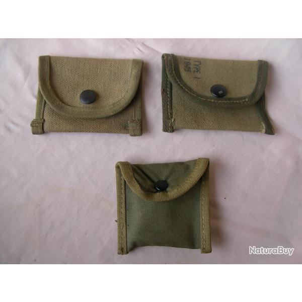 WW2 US LOT DE 3 PETITES POCHETTES TOILE  MILITAIRES AMRICAINES POUR KIT NETTOYAGES ARMES 1943/1945