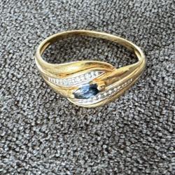Bague en or massif 18 carats - saphir bleu - taille 56