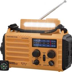 Radio Solaire Urgence Portable à Manivelle Batterie 4000mAh AM/FM/SW USB Boussole Météo SOS Jaune