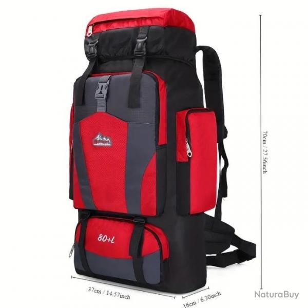 Sac  Dos Randonne Etanche 80L pour Camping l'Escalade les Aventures Plein Air Rouge