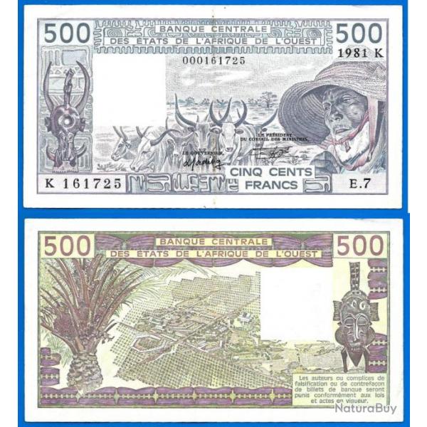 Banque Centrale des Etats de l Afrique de l Ouest 500 Francs 1981 K pour Senegal Billet Franc Animal