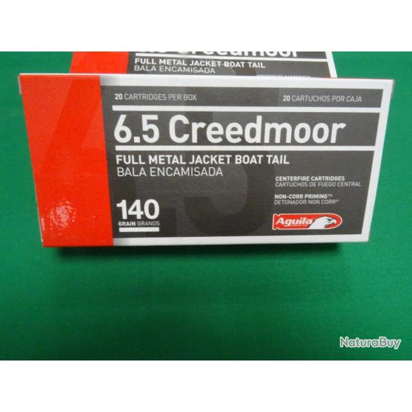 Lot de 2 boites de Cartouches de 6.5 Creedmoor FMJ 140 Grs AGUILA soit 40 cartouches